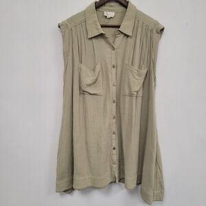 A Ren Womens‎ Fairy Grunge Oversized Lagenlook Gauzy Button Up Top Size M Beige